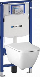 Комплект инсталляции Geberit Duofix 111.300.00.5 UP320 с подвесным унитазом Geberit Smyle Square 500.683.01.1 безободковый и крышкой-сиденьем микролифт